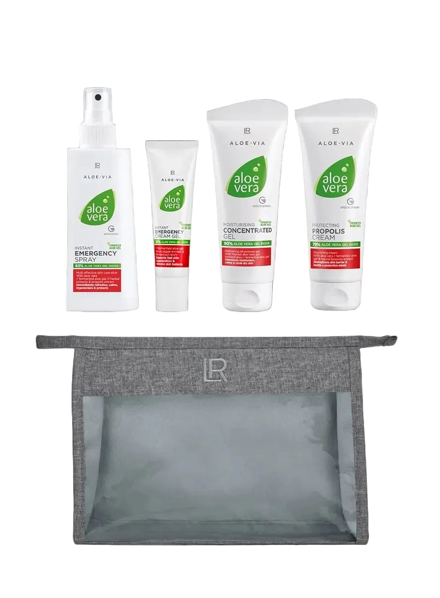 LR Aloe Vera Special Care Bag mit Emergency Spray, Concentrated Gel, Propolis Cream und Cream Gel in praktischer Tasche