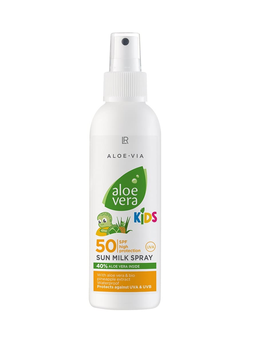 Sprayflasche des wasserfesten Aloe Vera Kids Sun Milk Sprays mit LSF 50 für Kinder
