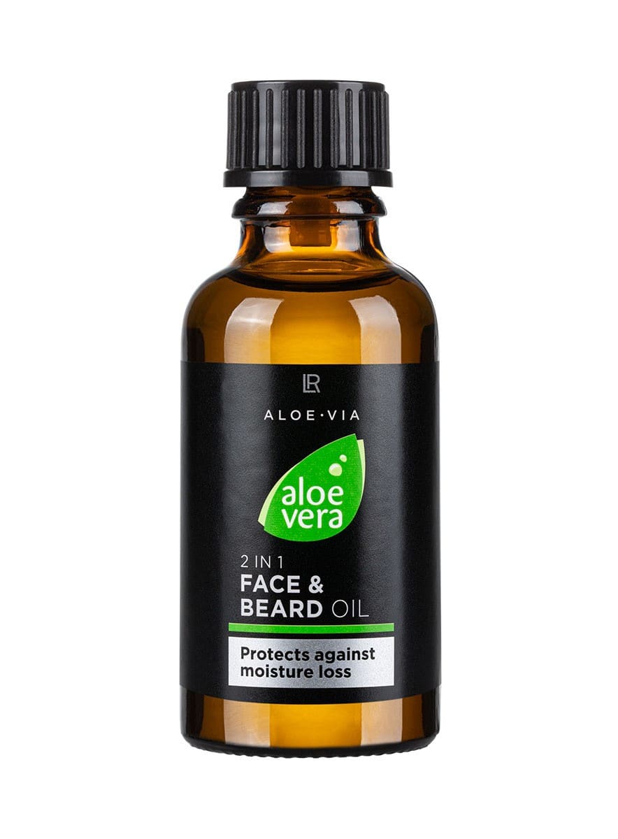 Flasche des Aloe Vera Mens Essentials 2in1 Gesichts- & Bart-Öls mit Bio-Baobab-Extrakt