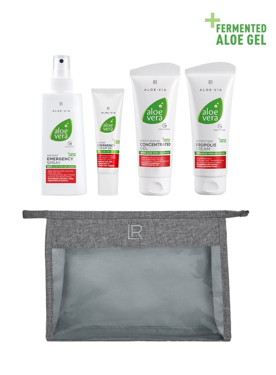 LR Aloe Vera Special Care Bag mit Emergency Spray, Concentrated Gel, Propolis Cream und Cream Gel in praktischer Tasche